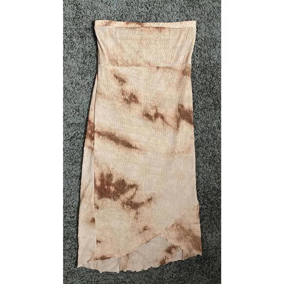 Y2K Brown Marbled Dye Crinkled Mesh Dress from Chelsey size Large - Picture 6 of 10